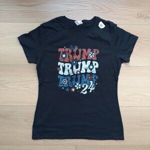 Trump '24 Red White and Blue Floral Design - New Women's Medium Black T-Shirt